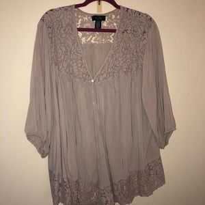 Beige lace button down